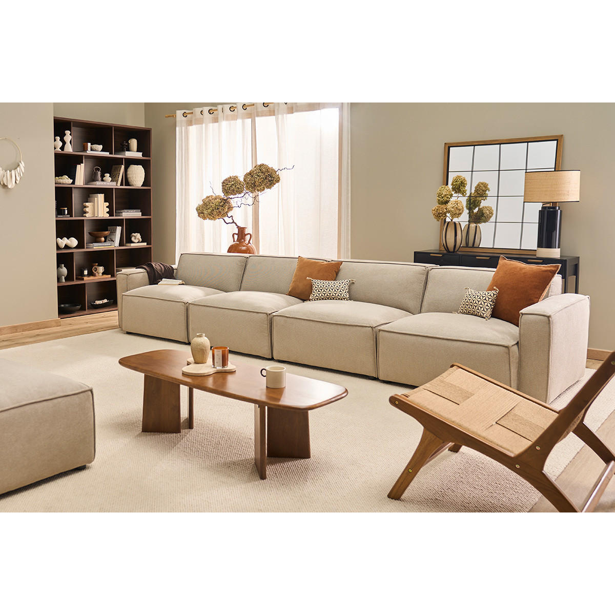 MODUL Rechts Beige Samt-Effekt SPLIT - Beige, Textil (101/70.5/83cm) - Miliboo