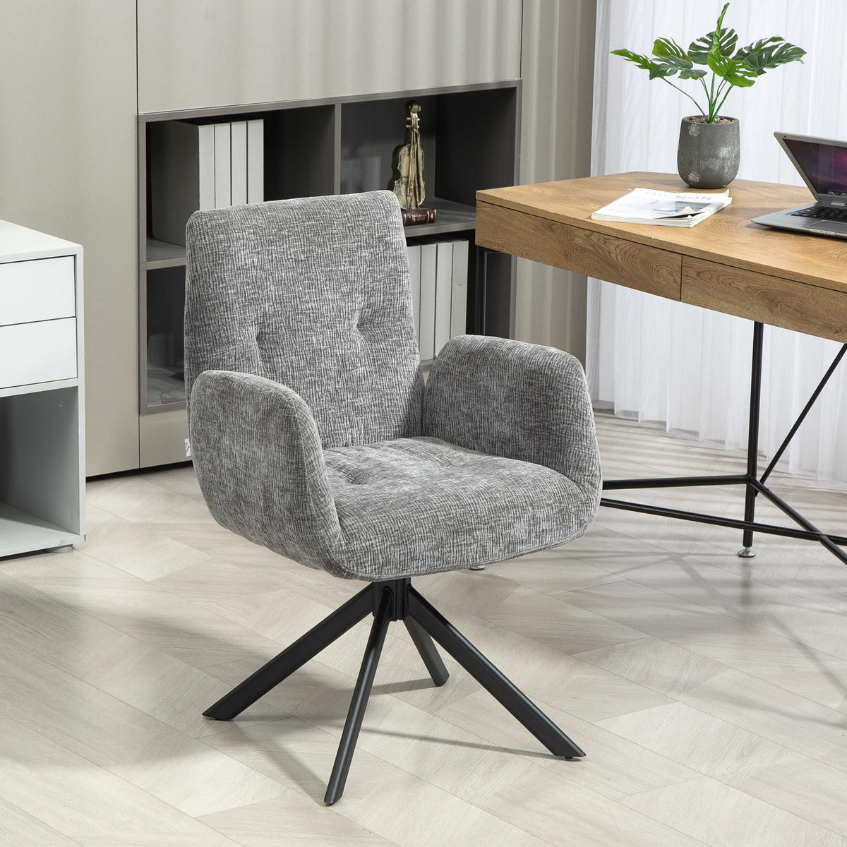 SESSEL Drehbar Loungesessel mit Armlehne, Wolle-Leinenoptik, Dunkelgrau - Dunkelgrau, Kunststoff (61/88/60cm) - HOMCOM
