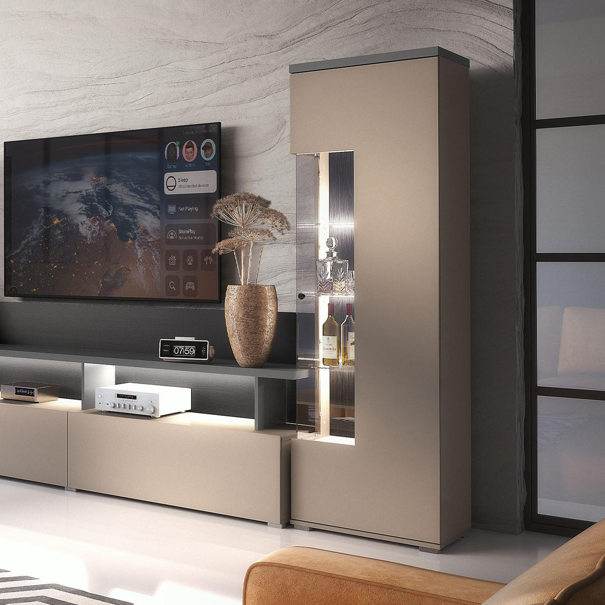 VITRÍNA Opio Taupe a antracit - béžová, kompozitní dřevo (55/179.6/35.5cm) - Petits-meubles