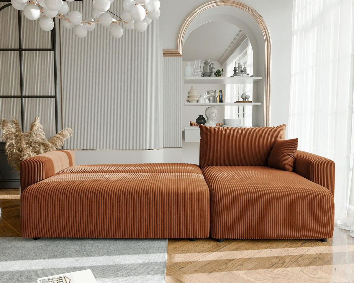 ECKSOFA Luna Max Mit Schlaffunktion - Rotbraun, Holzwerkstoff/Textil (145/278cm) - Fun Möbel