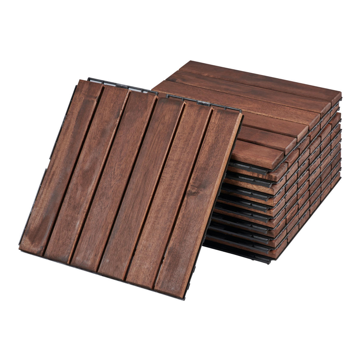 KLICKFLIESEN-SET 10 TLG. Alliste - Braun, Holz (30/30/1.9cm) - casa.pro