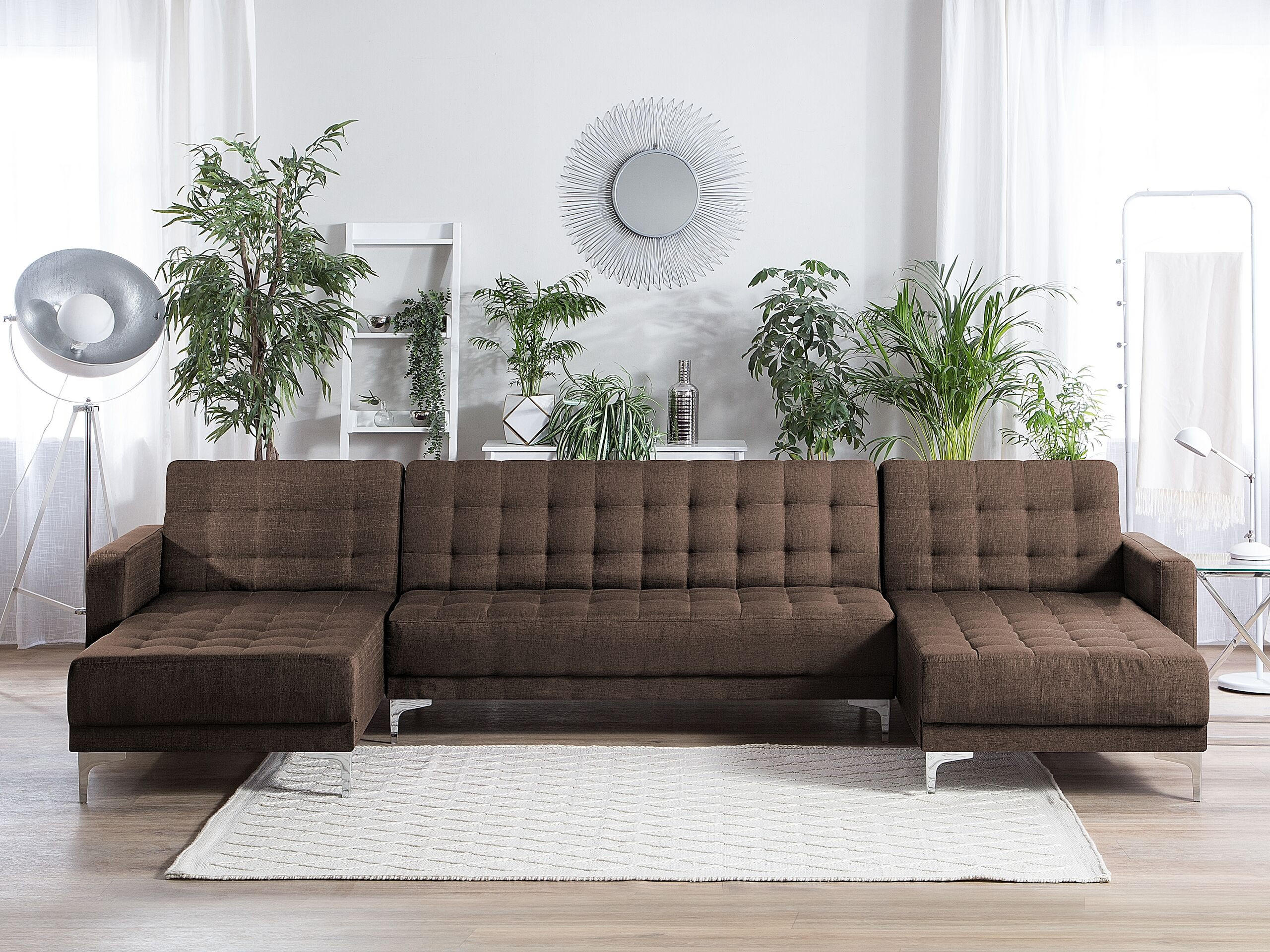 SCHLAFSOFA U-förmig Polsterbezug Dunkelbraun Aberdeen - Dunkelbraun, Textil (348/83/168cm) - Beliani