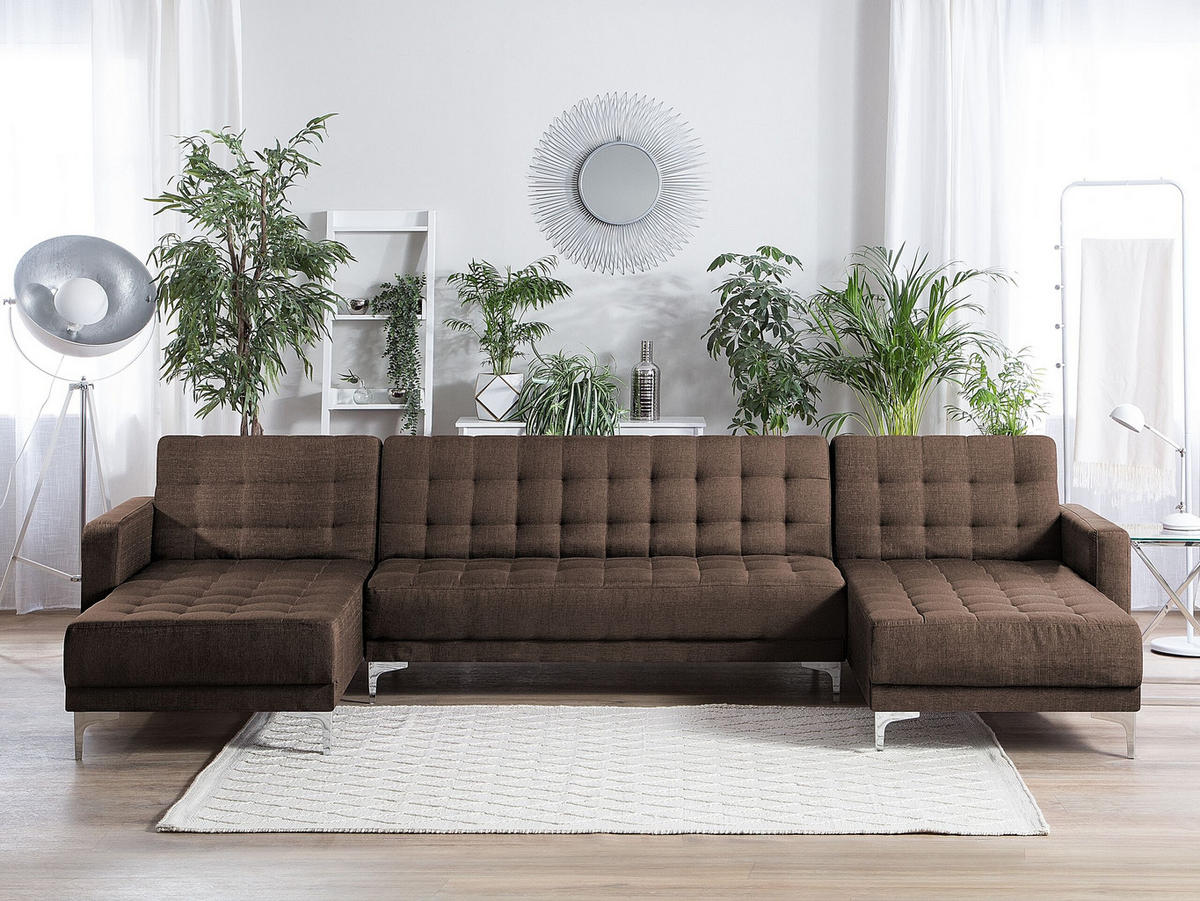 SCHLAFSOFA U-förmig Polsterbezug Dunkelbraun Aberdeen - Dunkelbraun, Textil (348/83/168cm) - Beliani