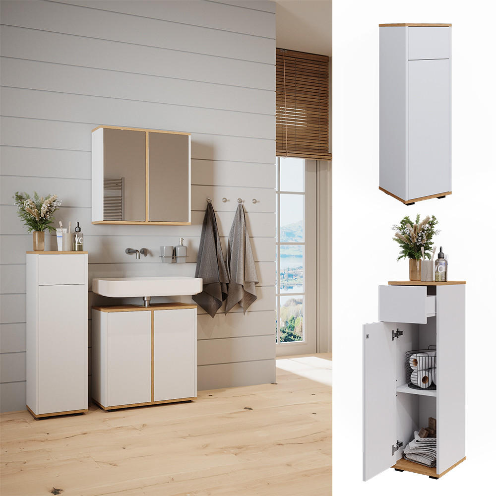 MIDISCHRANK Didi Weiß/Artisan 30 x 97 cm mit Schublade - Weiß, Holzwerkstoff (30/97/30cm) - Vicco