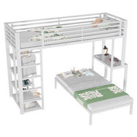 HOCHBETT 90x200 cm in Weiß mit Schreibtisch, Regalen und Kleideraufbewahrung - Weiß, Holzwerkstoff (90/200cm) - IVMEU