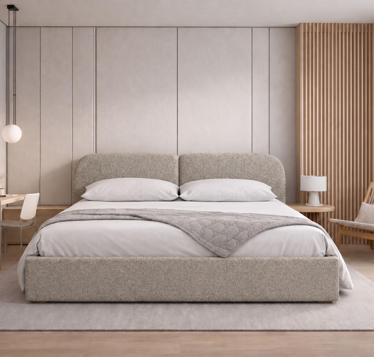 POLSTERBETT Sogno Taupe 160x200 cm, mit Bettkasten und weichem Kopfteil, Bouclé - Taupe, Holzwerkstoff/Textil (160/200cm) - Bettso