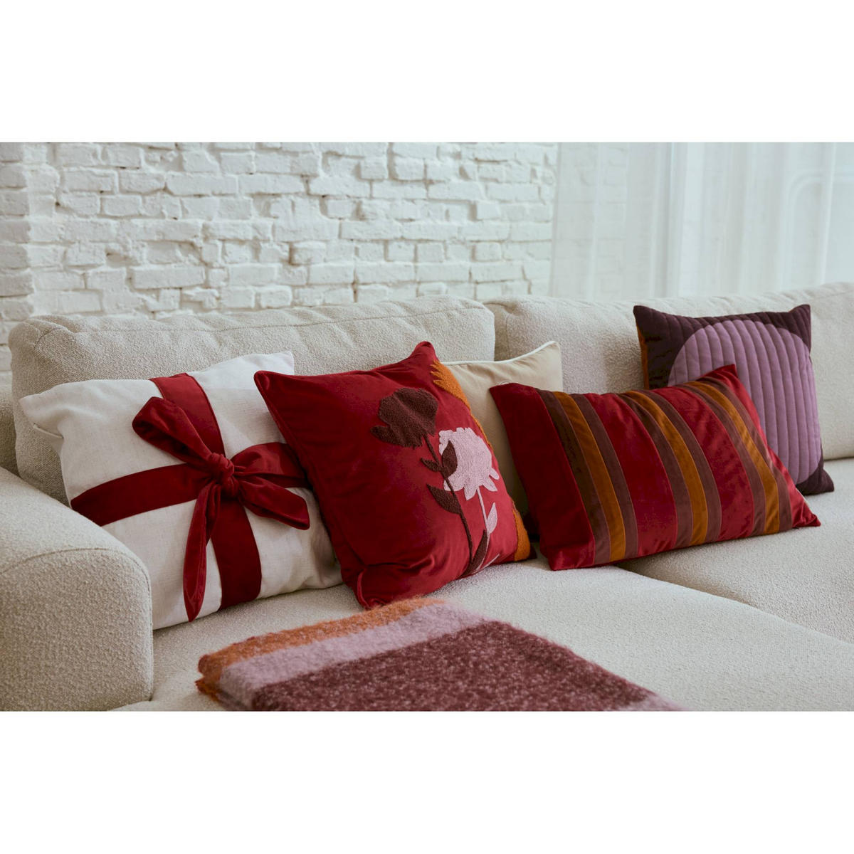 WOHNDECKE BOUCLÉ STRIPE - Rot, Textil (145/200cm) - Tom Tailor