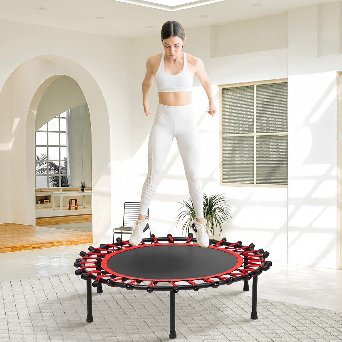 40-ZOLL-RUNDTRAMPOLIN mit Gummiseilen aus Stahl, Oxford-Gewebe, Gummiseile in Schwarz Rot Langlebig und sicher Stabil und leise 25 x 101 x 101cm - Schwarz, Metall (101/101cm) - Livingandhome