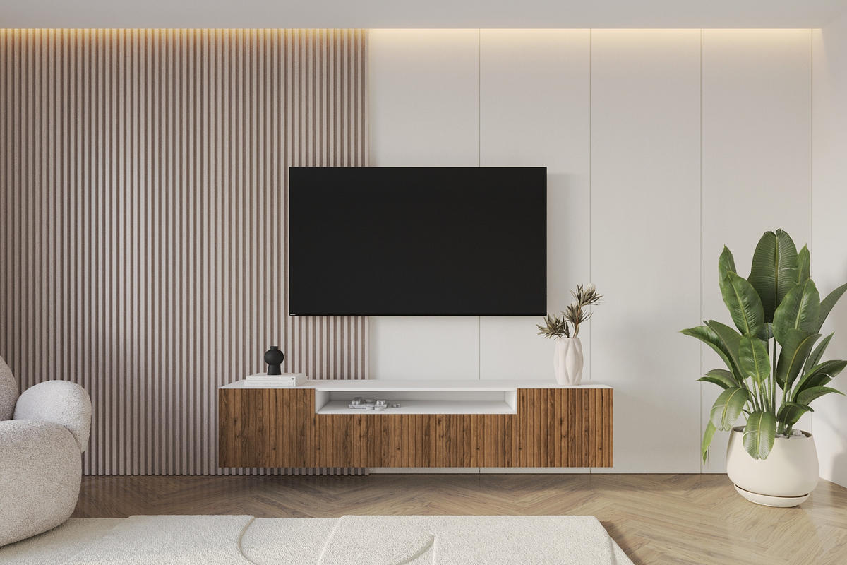 LOWBOARD KITO-W 200x40x41 cm - Weiß / Katania - Eiche Wotan/Weiß, Holzwerkstoff (200/40/41cm) - ALTDECOR