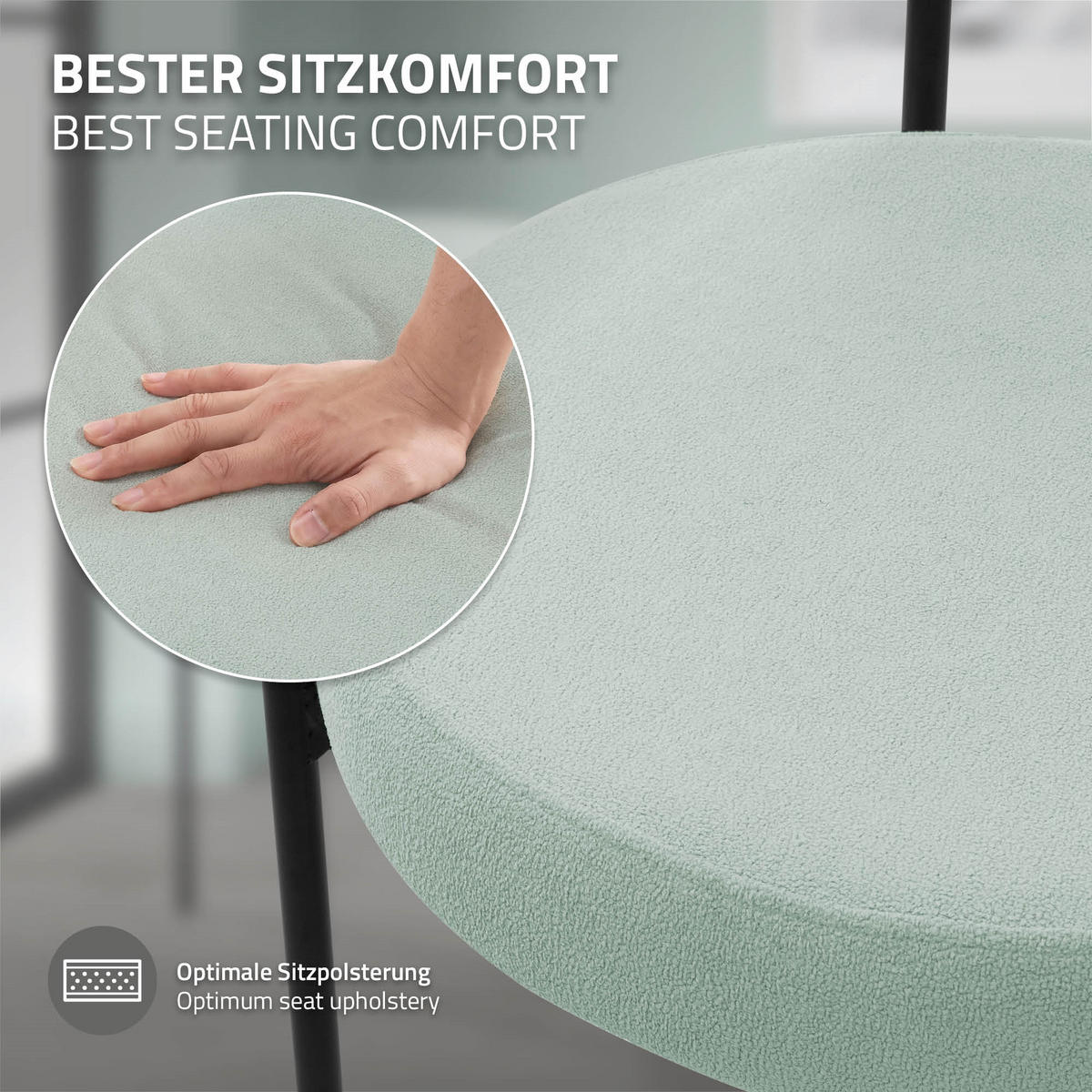 ESSZIMMERSTÜHLE 4ER-SET Grün Teddystoff - Schwarz/Grün, Metall (53/78/50cm) - ML-DESIGN