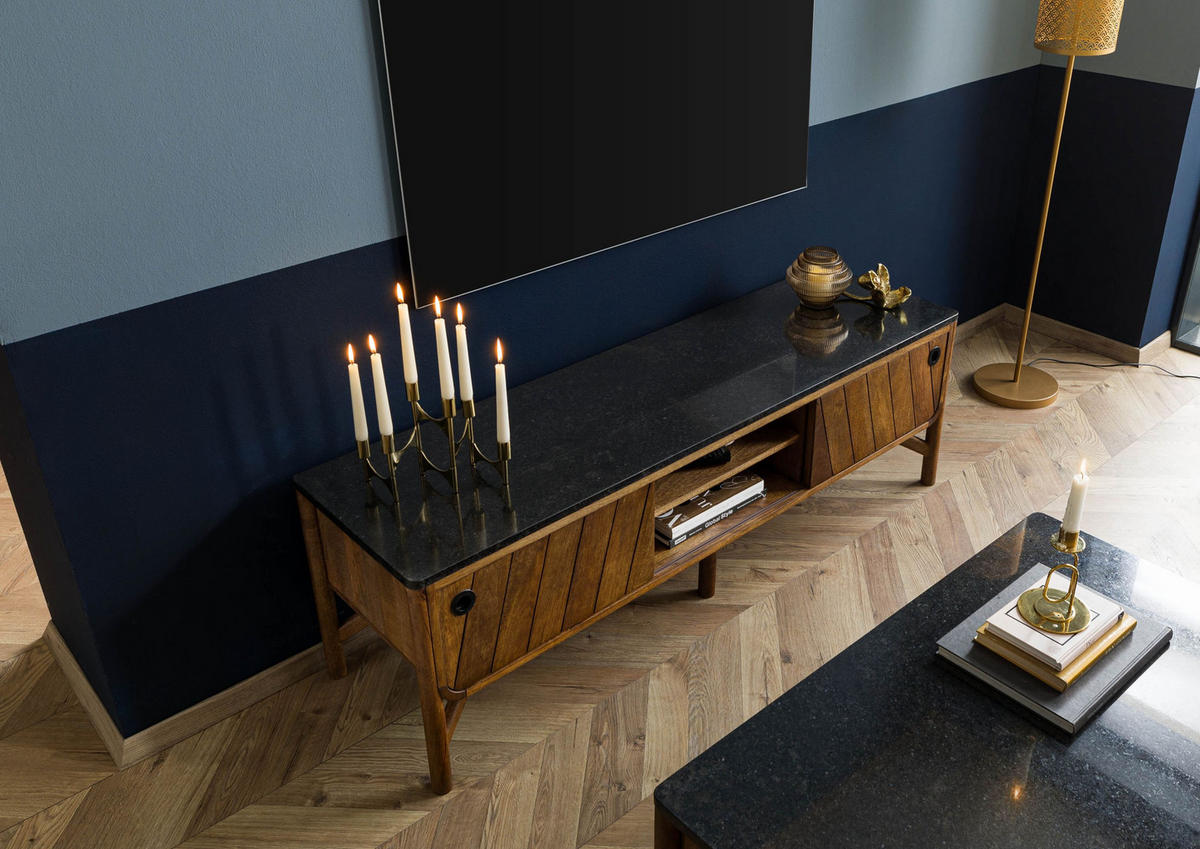 TV-BOARD Mango 160x45x50 braun geölt / dunkler Granit LOS ANGELES #101 - Braun, Holz (45/50/160cm) - Massivmoebel24