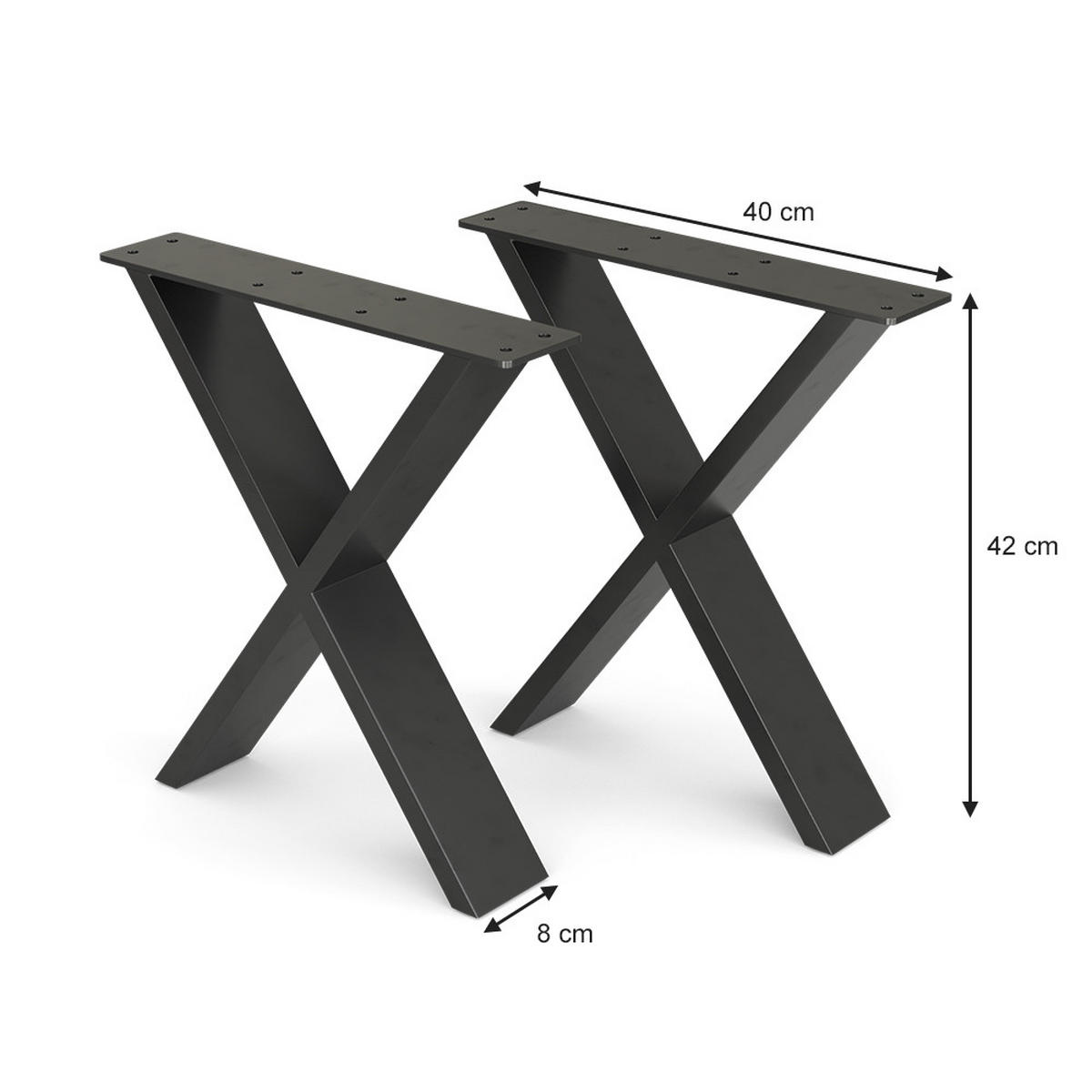 TISCHBEINE Schwarz 40 x 42.1 cm X-Form - Schwarz, Metall (40/42/8cm) - Vicco
