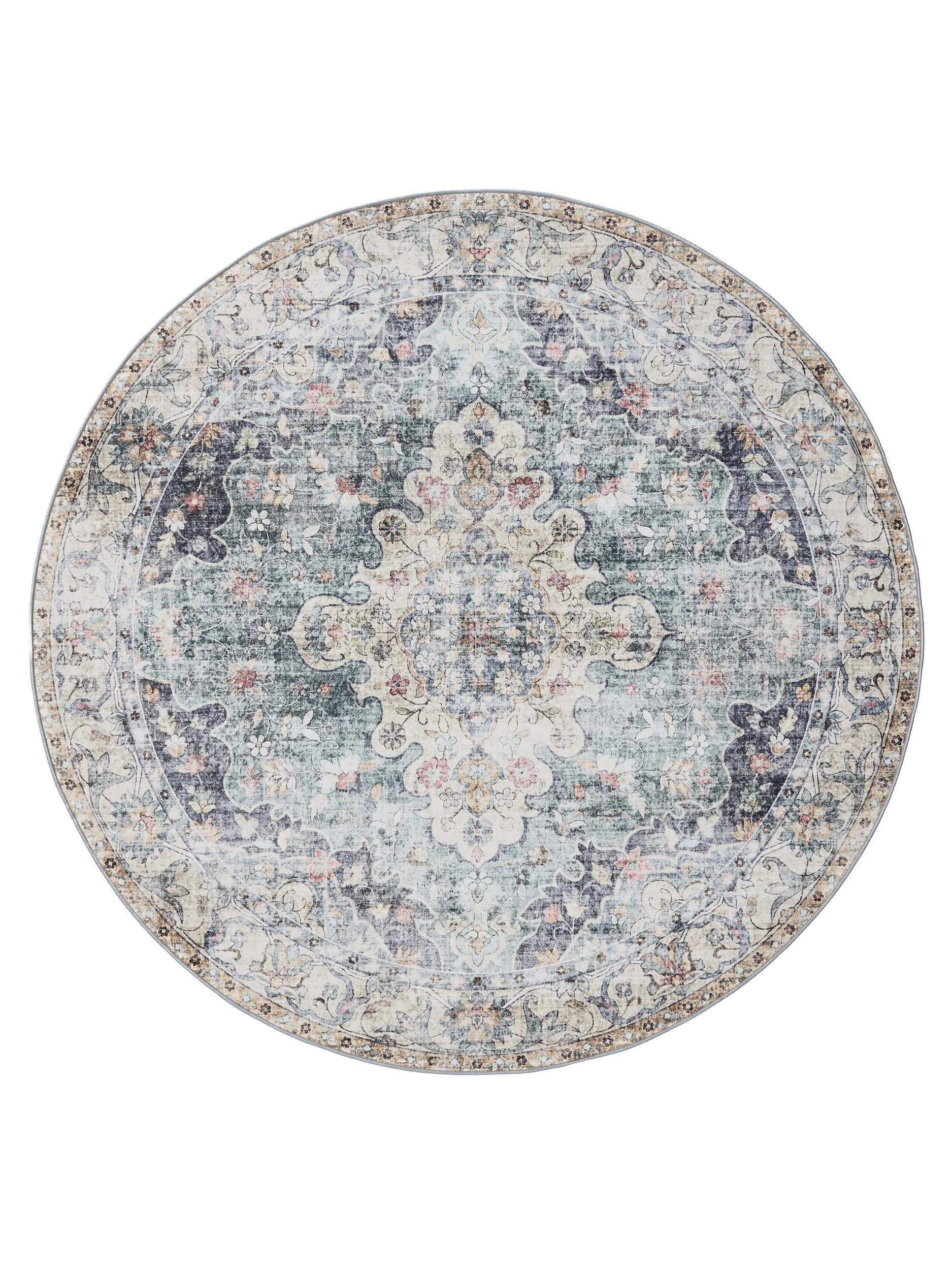 VINTAGE-TEPPICH George waschbar ø 120 cm rund - Blau, Kunststoff (120/120cm) - benuta
