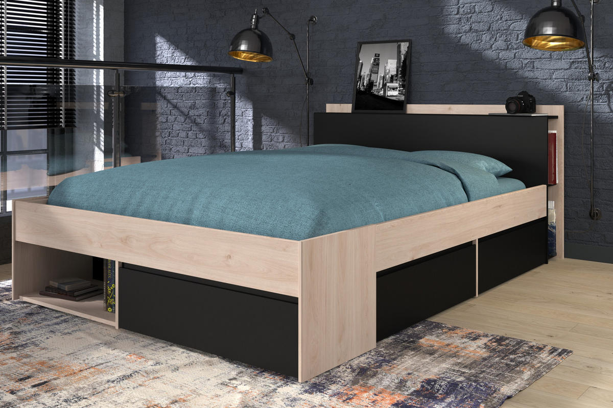 STAURAUMBETT Most 8 160 x 200 cm von Parisot in Eiche- Schwarz - Braun, Holzwerkstoff (160/200cm)