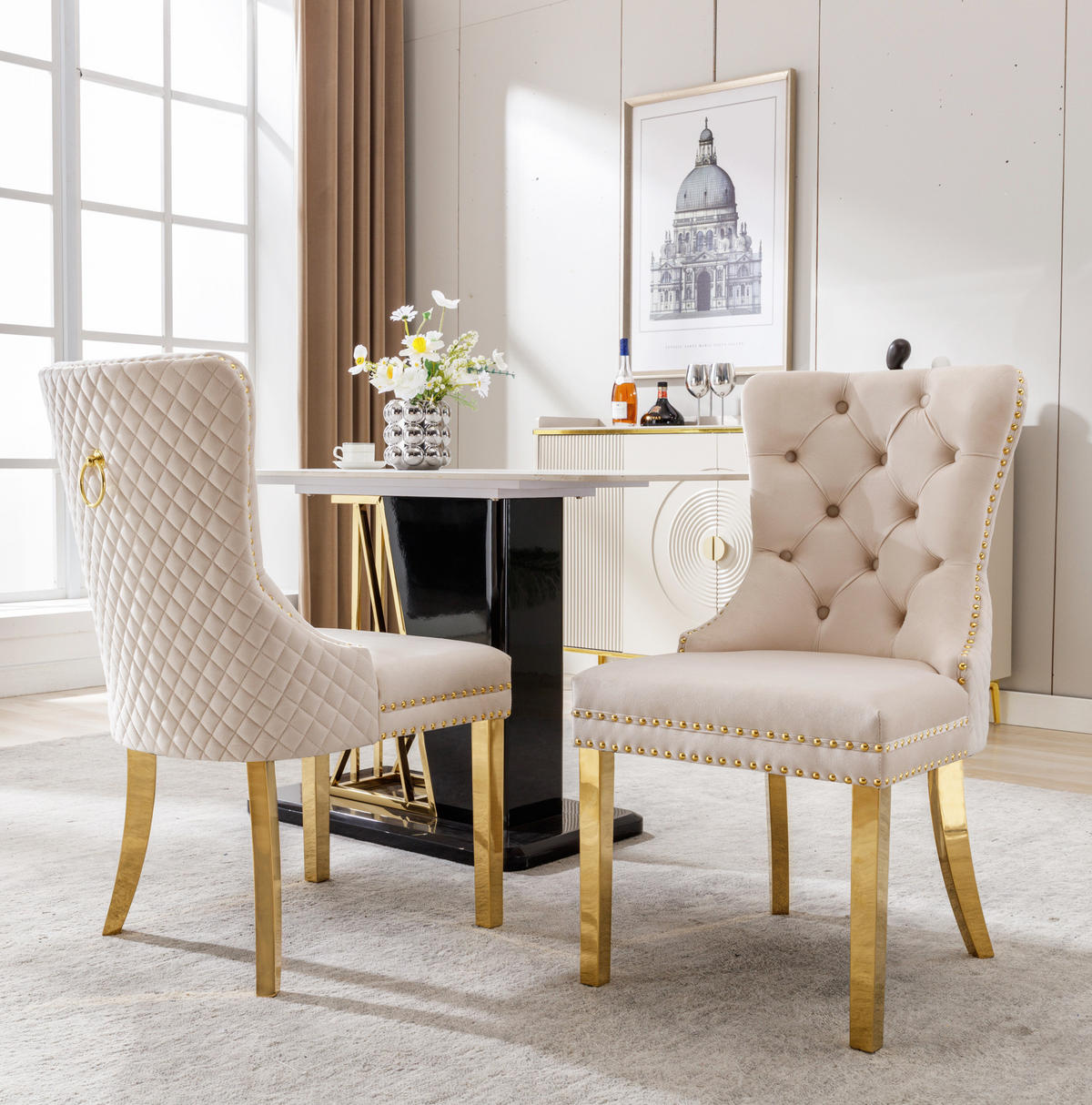 ESSZIMMERSTUHL mit Türklopfer 50,5 x 45 x 95 cm Samt Beige - Beige, Metall (45/95/50.5cm) - Meubliv