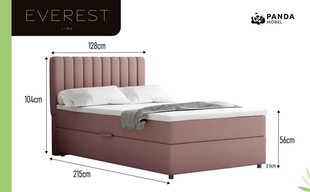 BOXBETT Everest 120 x 200 cm Einzelbett mit hochwertiger Bonell-Matratze und Topper - Rosa, Holz (120/200cm) - Panda Möbel