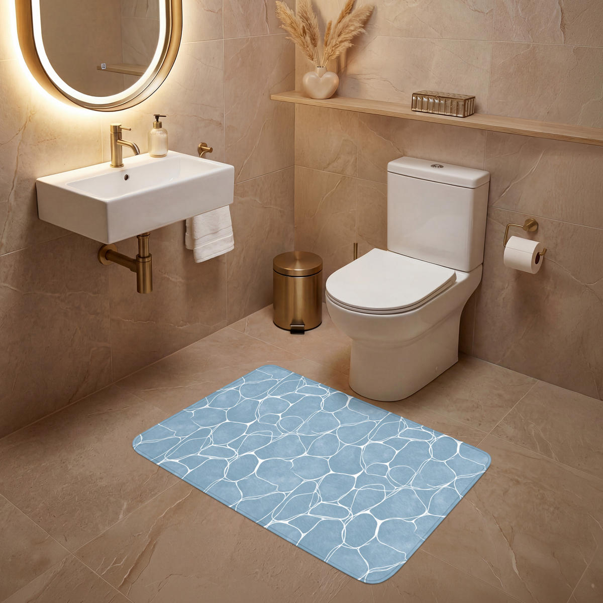 WC PŘEDLOŽKA Organic - vzor - modrá 90x60 cm - světle modrá, textil/plast (90/1cm) - OnlyWow