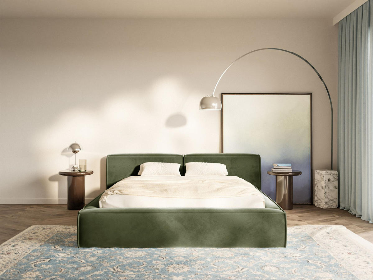 POLSTERBETT Tilves Low Olivgrün 160x200 cm - Schwarz/Olivgrün, Kunststoff/Textil (160/200cm) - Selsey