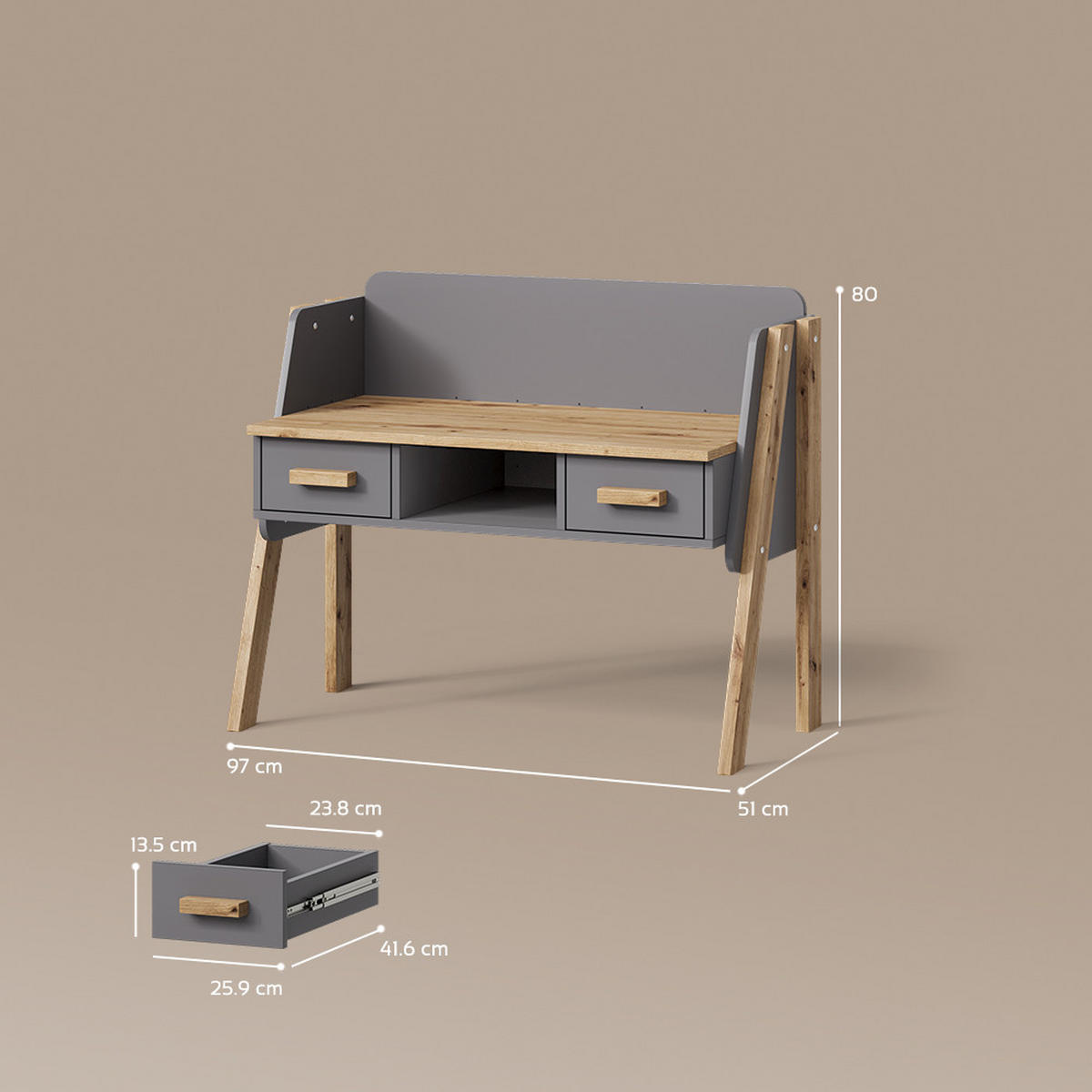 SCHREIBTISCH Mailo Cashmere/Artisan 97 x 80 cm - Kaschmir/Eiche Artisan, Holzwerkstoff (51/97/80cm) - Livinity®