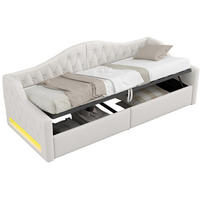 POLSTERBETT 90/200 cm mit LED-Beleuchtung und Stauraum in Beige - Beige, Holzwerkstoff (90/200cm) - BEAOK
