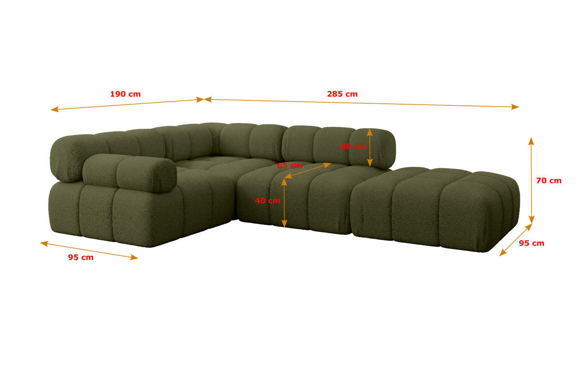 ECKSOFA modulares Sofa Felto-L1 - 285x190x70 cm Grün Bouclé - Grün, Holzwerkstoff/Textil (285/190cm) - ALTDECOR