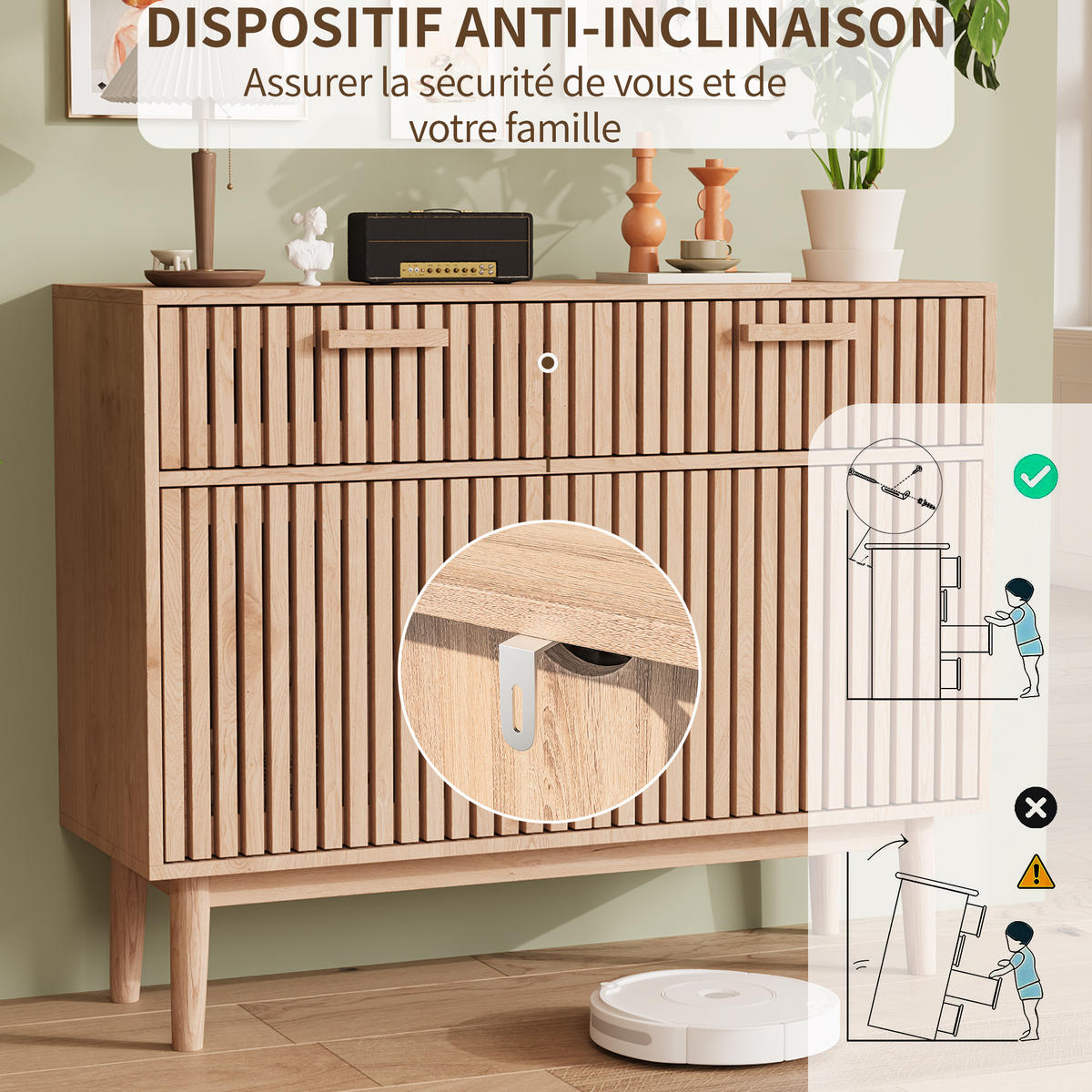 SIDEBOARD 100x35x80 cm 2 Schubladen 2 Türen Holz natur - Naturfarben, Holz (100/80/35cm) - Fortuna Lai