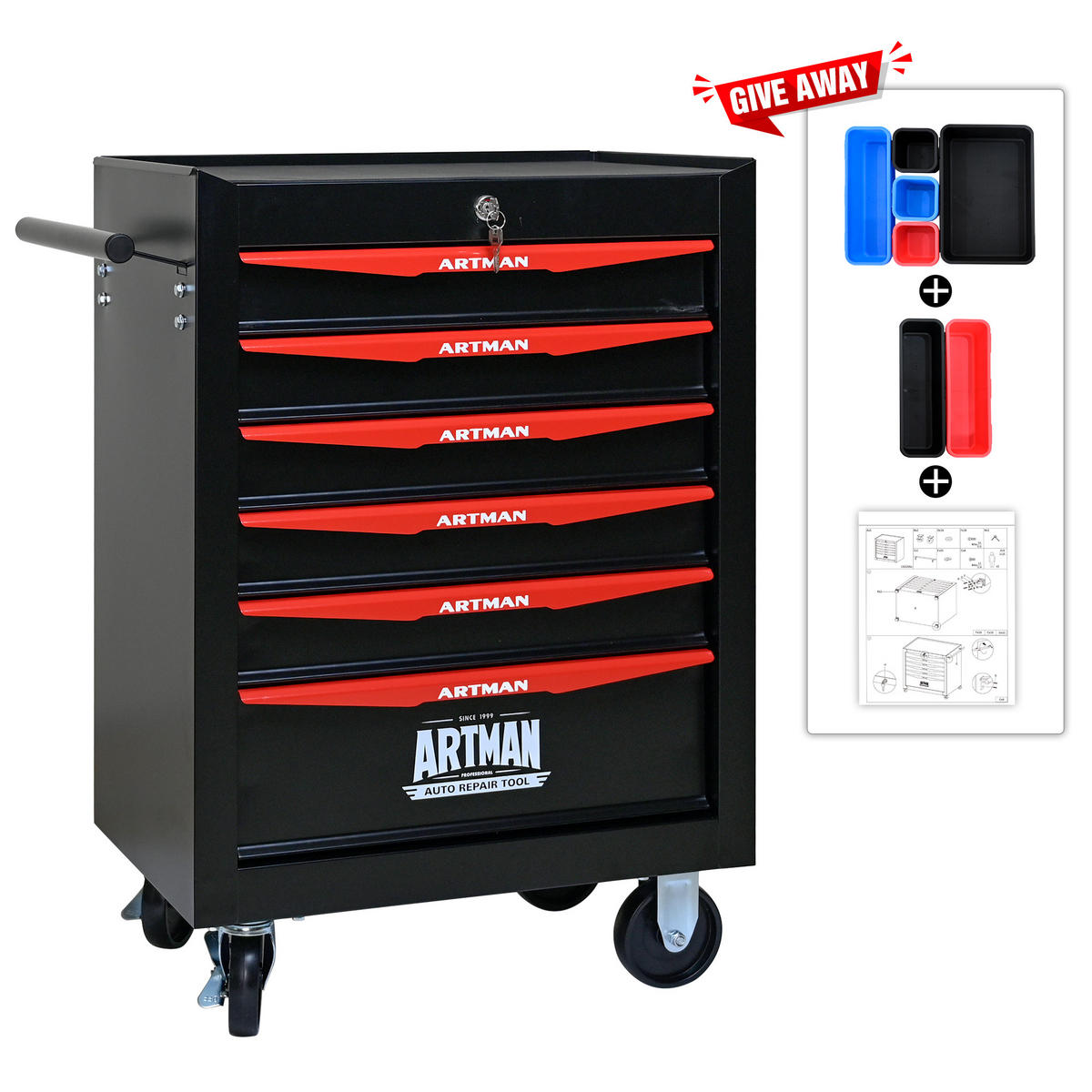 KOMBINATIONS-WERKZEUGSCHRANK – 6 Schubladen – 508 mm (20 Zoll) – Farbgebung: Schwarz und Rot - Multicolor, Metall (33/77.5/60cm) - DCA