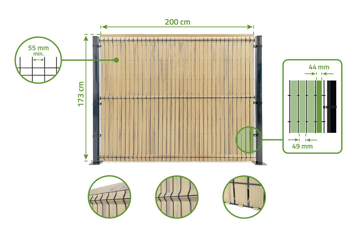 PVC-SICHTSCHUTZLAMELLEN-STEIF-SET Cinto beige 2m H.170cm - Mit clips und Endprofil - Beige, Kunststoff (200/173cm) - Casanoov