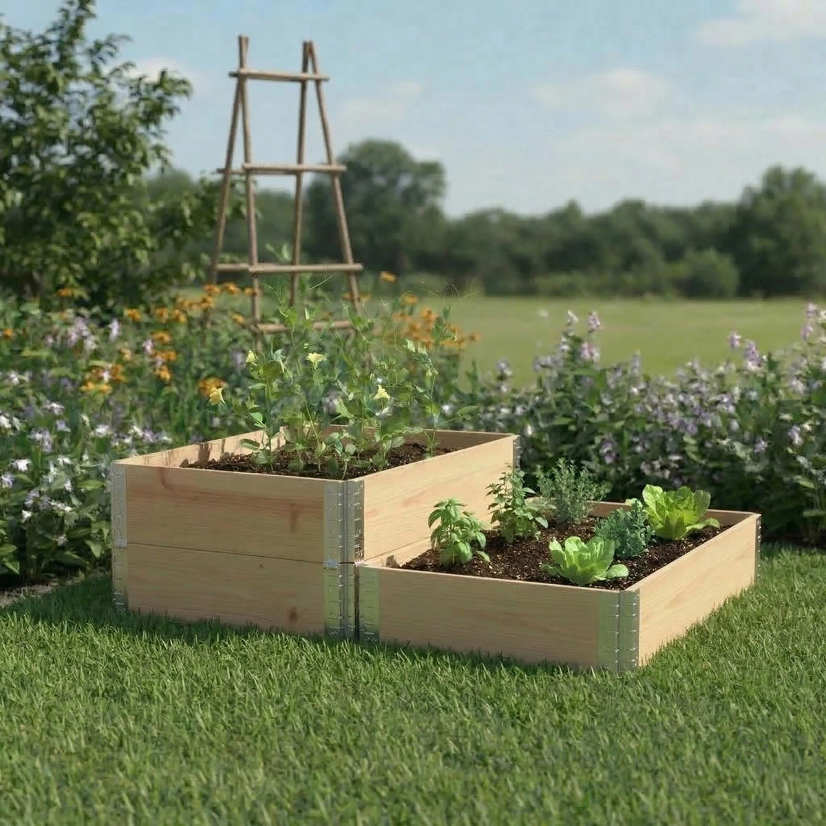 HOCHBEET - Hellbraun, Holz/Kunststoff (120/118/80cm) - Relaxdays