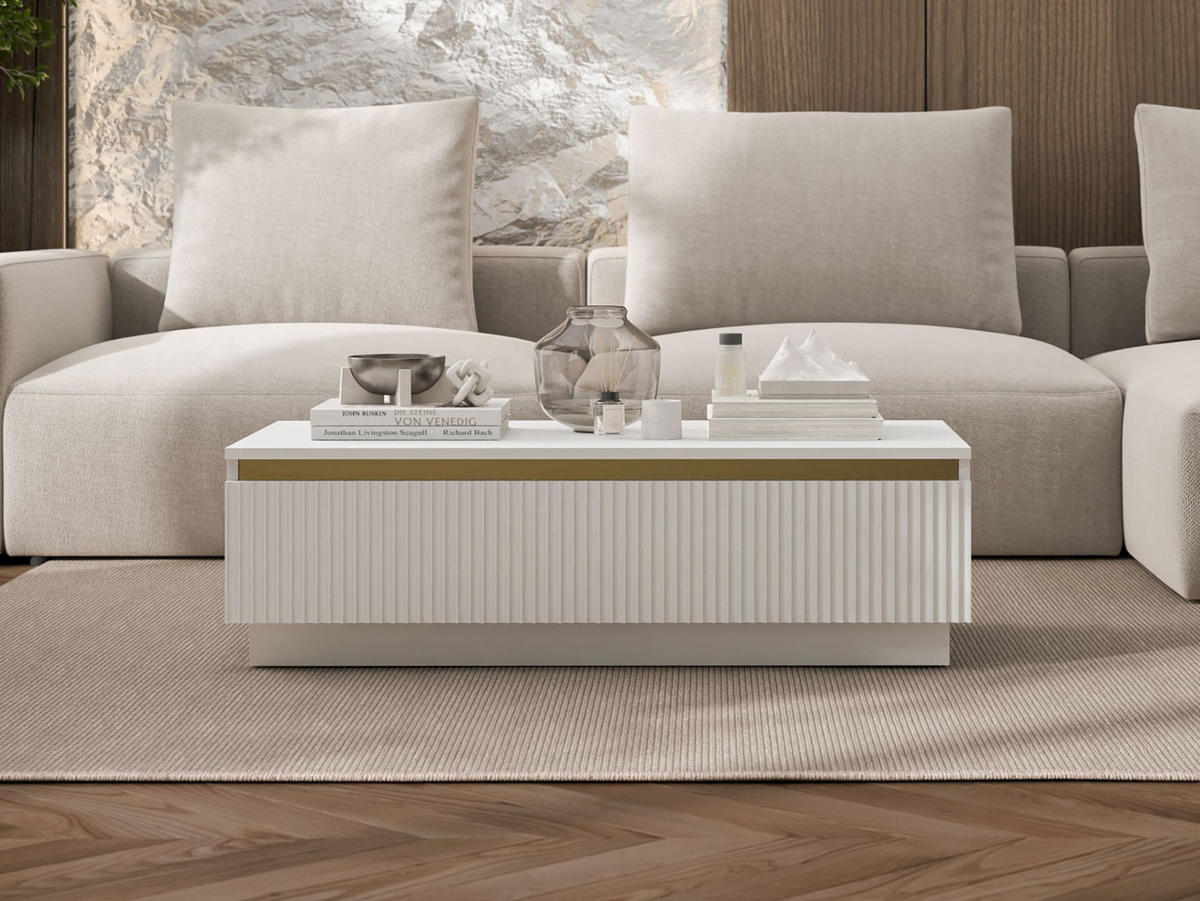 COUCHTISCH Selene Weiß matt 109 cm mit Sockel - Weiß, Holzwerkstoff (50/109/32cm) - Meble Lindner