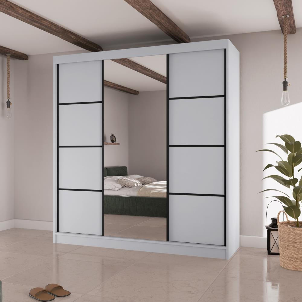 SCHWEBETÜRENSCHRANK Vilo II 200/61/215 weiß+schwarz - Schwarz/Weiß, Holzwerkstoff (200/215/61cm) - Beautysofa