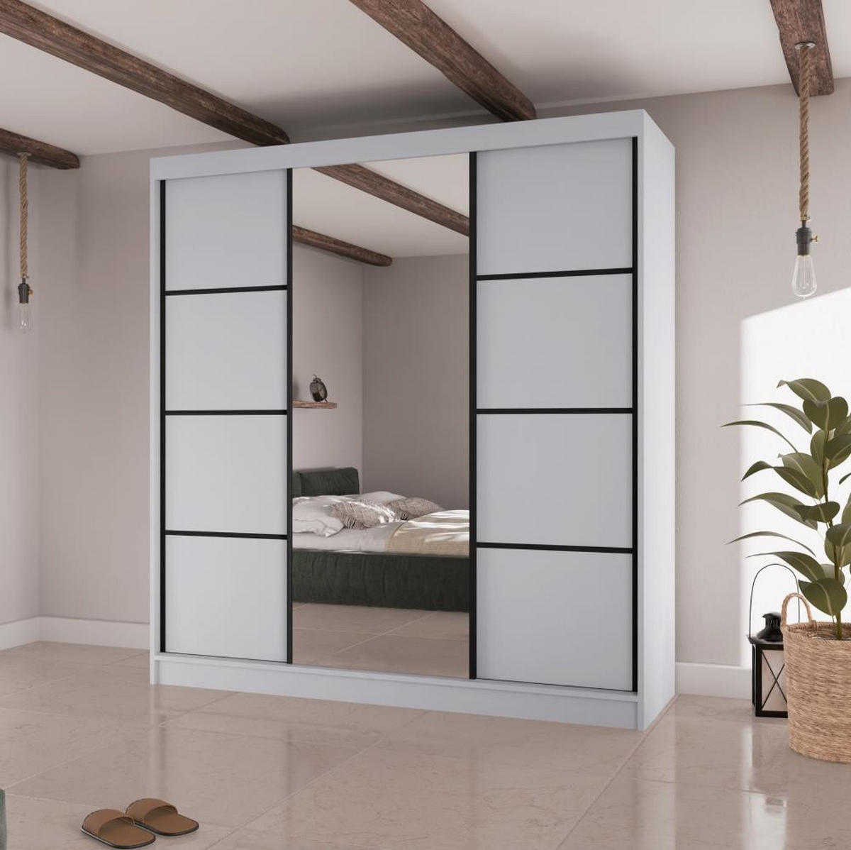 SCHWEBETÜRENSCHRANK Vilo II 200/61/215 weiß+schwarz - Schwarz/Weiß, Holzwerkstoff (200/215/61cm) - Beautysofa
