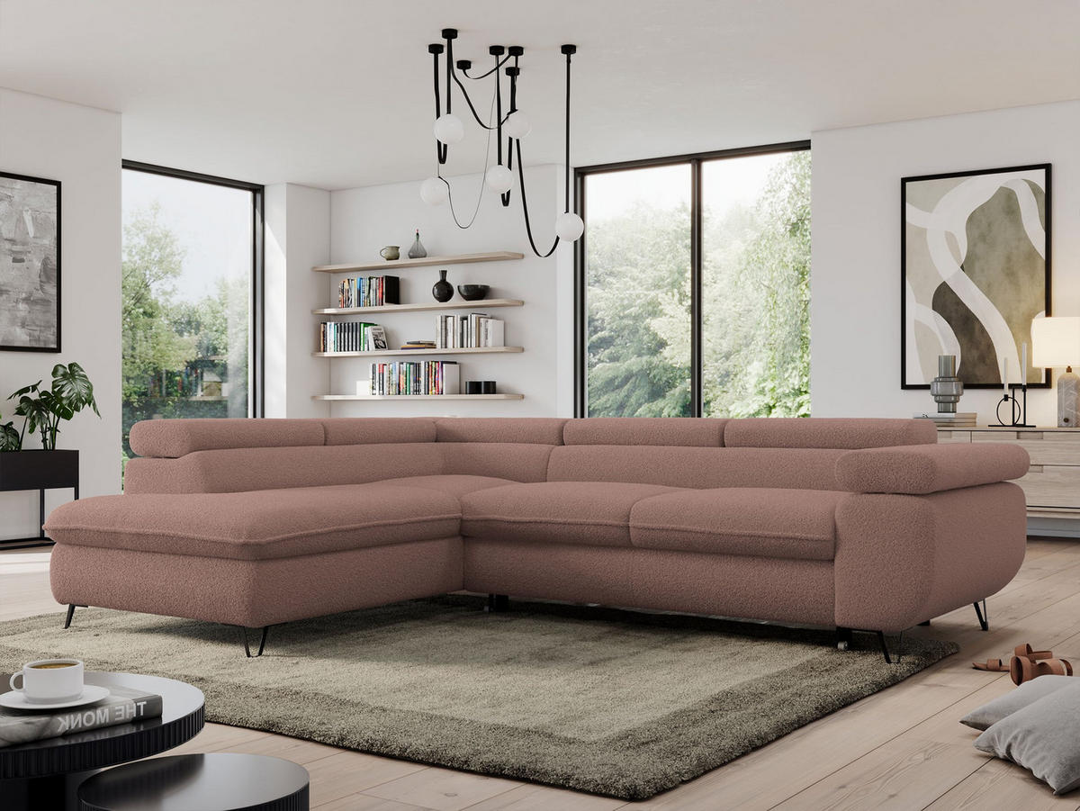 ECKSOFA PEDRO L Rosa Boucle - Links Seite - Schwarz/Rosa, Textil/Metall (208/273cm) - MKS