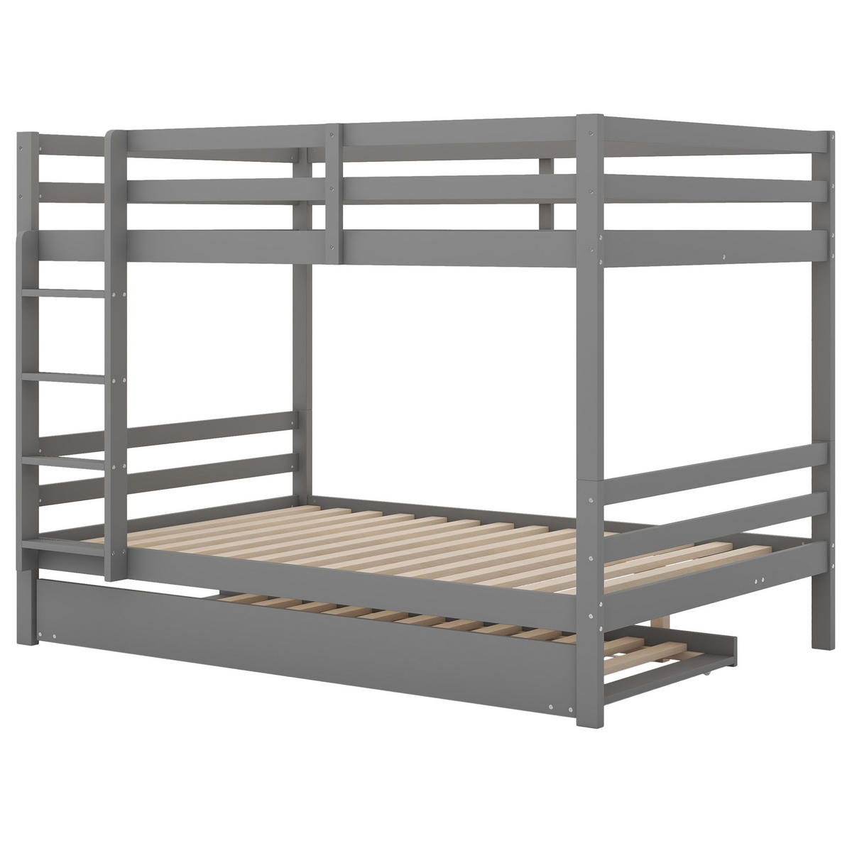 ETAGENBETT 140/200 cm aus Kiefer mit Ausziehbett und stabiler Treppe Grau - Grau, Holz (140/200cm) - Modenvie