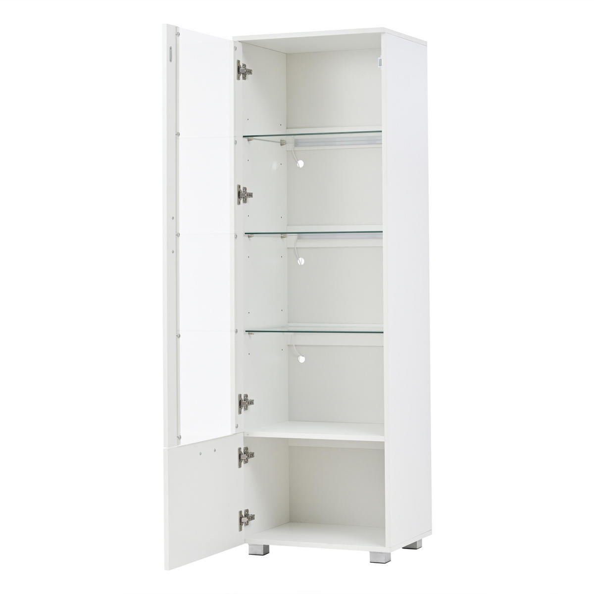 VITRINE LED Hochglanz Acryl 160cm 3 Böden Weiß - Weiß, Holzwerkstoff (50/160/40cm) - FLIEKS