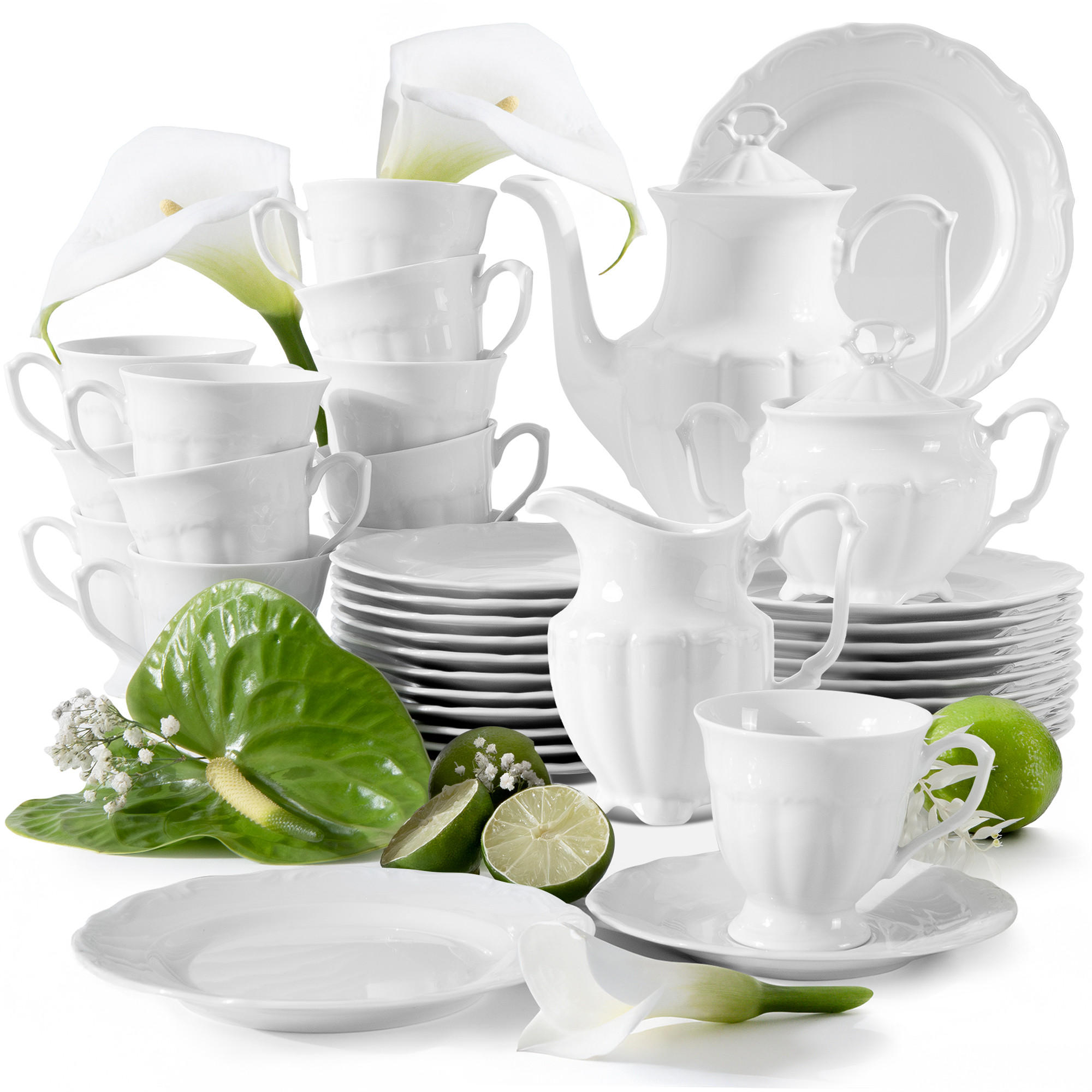 KAFFEESERVICE Chodziez MARIA TERESA 39-tlg - Weiß, Keramik (8/8/8cm) - KONSIMO®