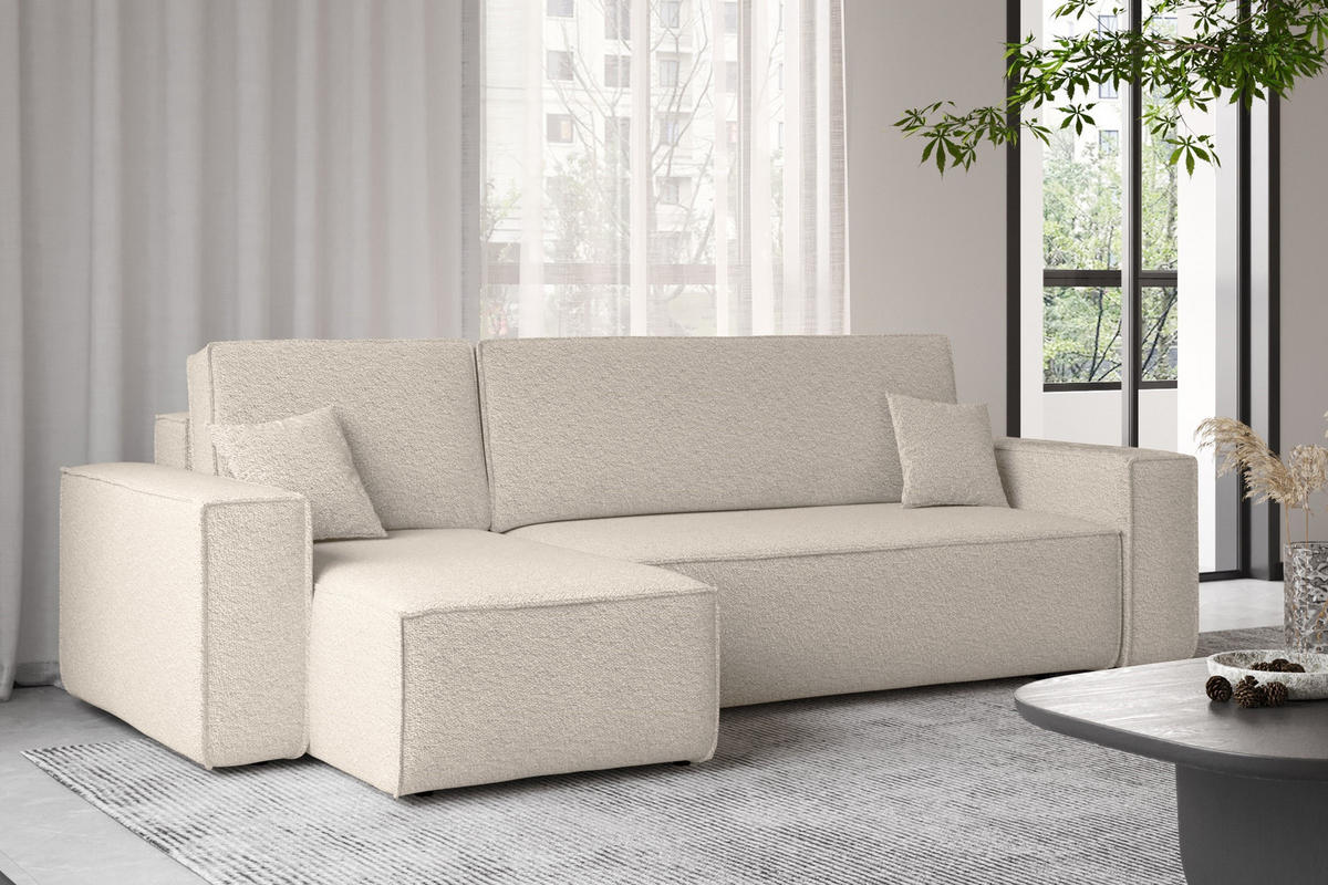 ECKSOFA Mit Schlaffunktion Und Bettkasten L-Form BEST Stoff Abriamo Beige Links - Beige, Holz/Textil (142/244cm) - Kaiser Möbel
