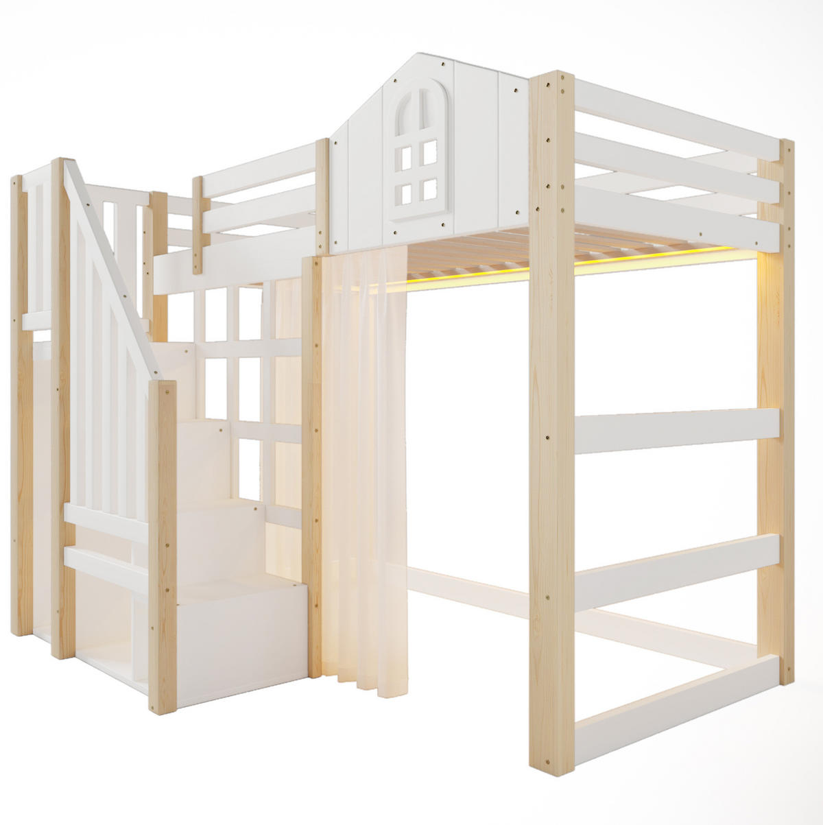 HOCHBETT 90/200 cm aus Kiefer mit LED-Beleuchtung und Ablageleiter - Weiß, Holz (90/200cm) - Flora Grace