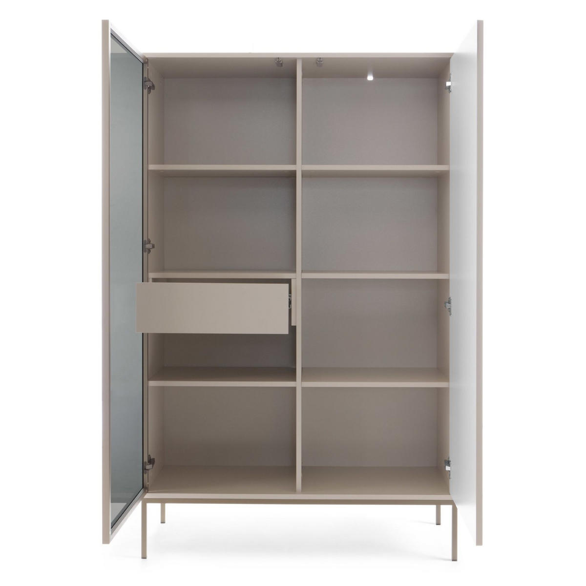 VITRINE Tosena Greige mit Schublade und LED - Kaschmir/Goldfarben, Holzwerkstoff/Metall (104/166/39cm) - Selsey