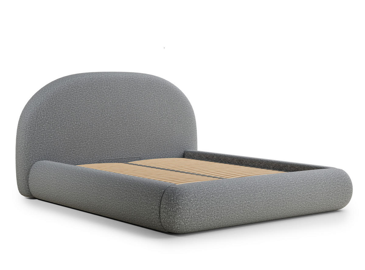 POLSTERBETT Maumere Grau 180/200 cm im Boucle-Stoff - Schwarz/Naturfarben, Holz/Holzwerkstoff (180/200cm) - Maison de Reve