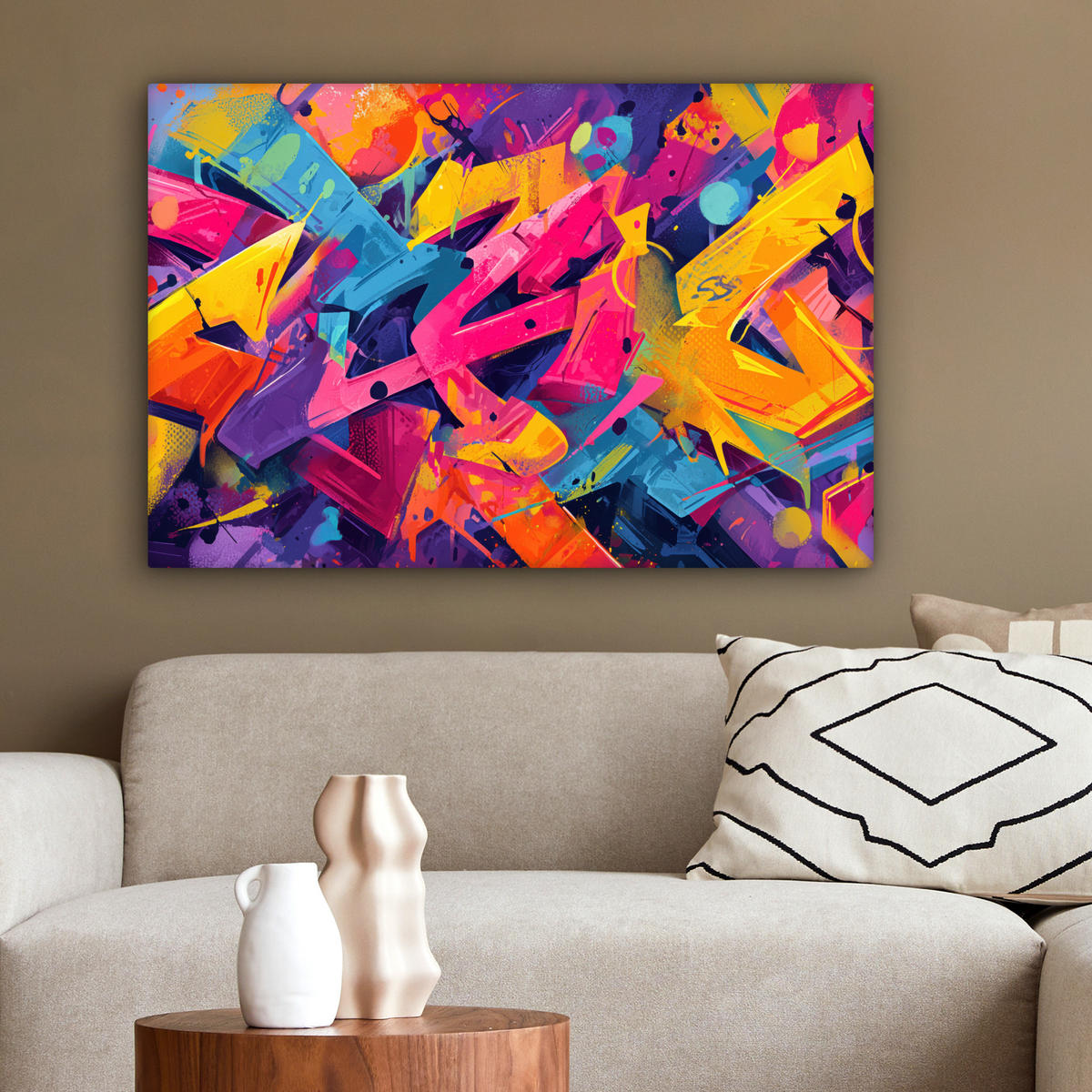 LEINWANDBILD Abstrakt - Formen - Farbenfroh Gemälde 60x40 cm - Magenta, Textil (60/40cm) - MuchoWow