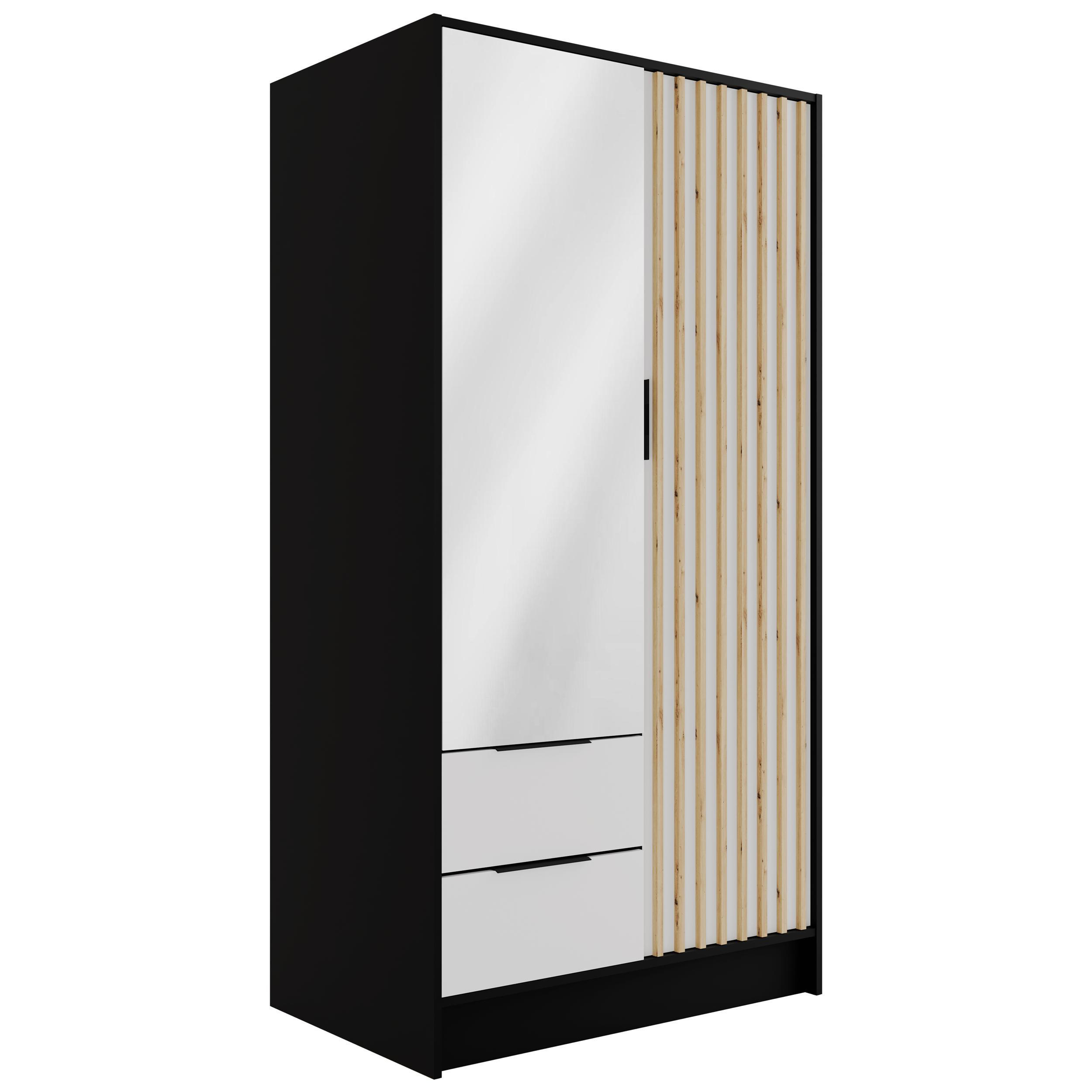 KLEIDERSCHRANK NELIA - 120 cm - Schwarz/Weiß, Holzwerkstoff (102/200/51cm) - ALTDECOR