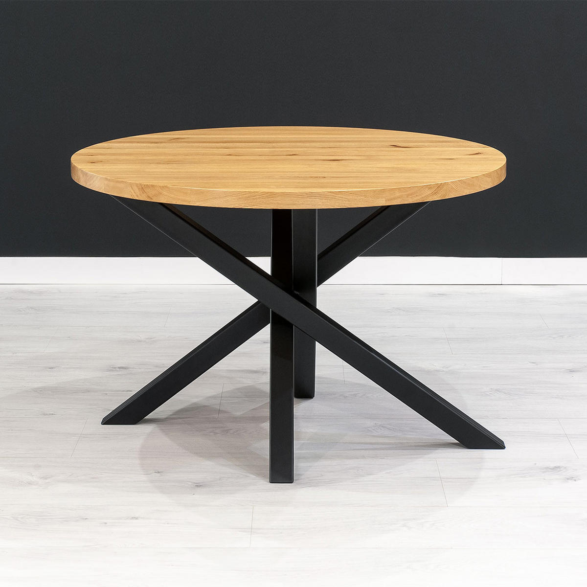 ESSTISCH Aster Runder aus massivem Eichenholz 130 cm - Eichefarben/Schwarz, Holz/Metall (130/130/75cm) - Danzz