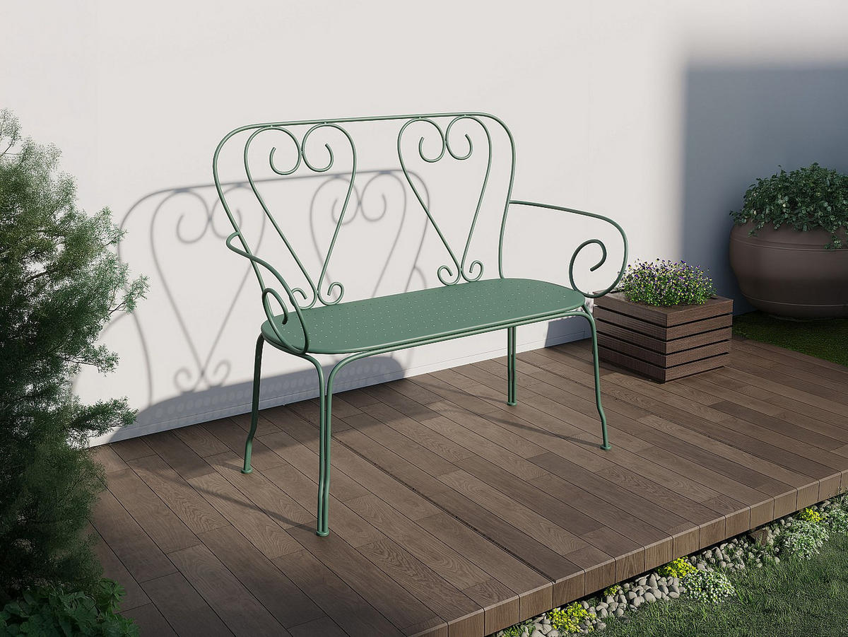 GARTENBANK - 2 -Sitzer - Metall - mandelgrün, grün - GUERMANTES - Grün, Metall (103/92/47cm) - Vente-Unique