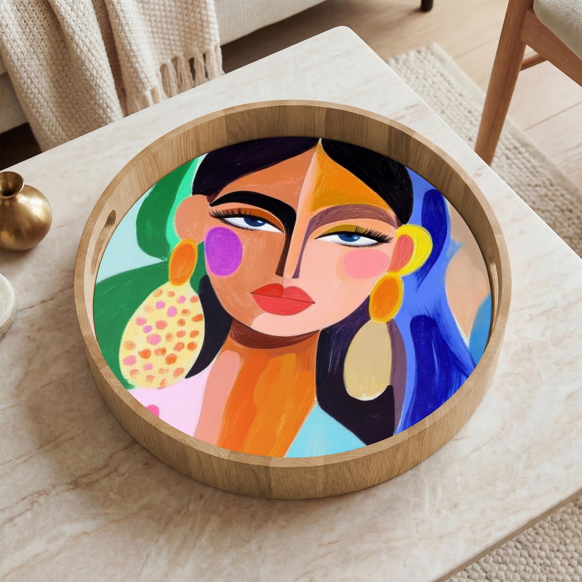 TABLETT - Porträt - Frau - Modern - 40x40 cm - Multicolor, Holz (40/5/5cm) - OnlyWow