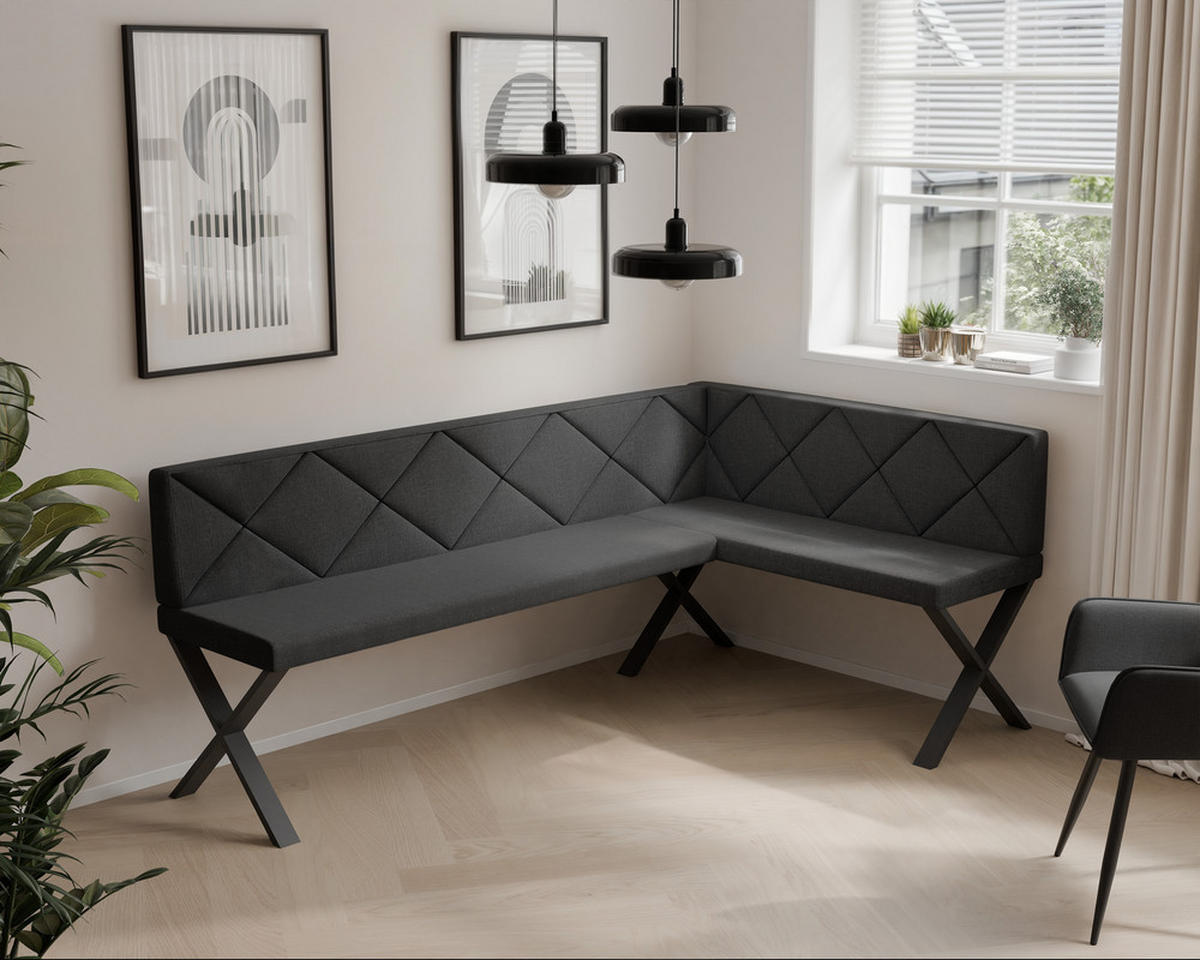 ECKBANK rechts VERO X Webstoff gesteppt, 128/168 cm Anthrazit - Anthrazit, Textil/Metall (128/168cm) - Idohome