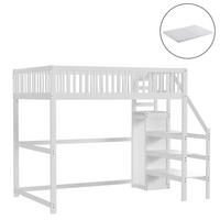 HOCHBETT 140/200 cm weiß Kinderbett aus Kiefernholz mit Kleiderschrank mit Matratze - Weiß, Holzwerkstoff (140/200cm) - OKWISH