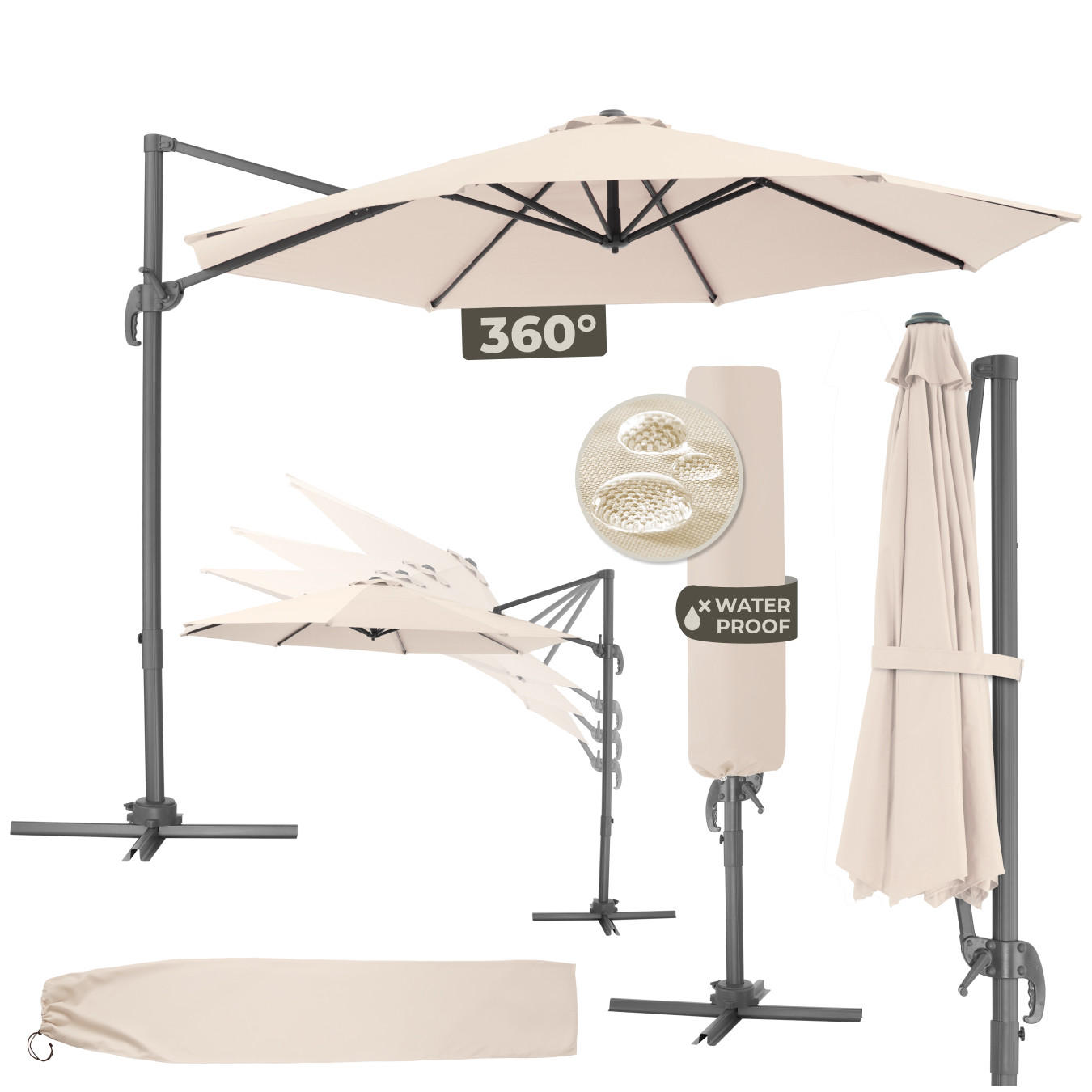 SONNENSCHIRM Daria,UV-Schutz 50+, inklusive Schutzhülle,beige - Beige, Metall (300/372cm) - tectake