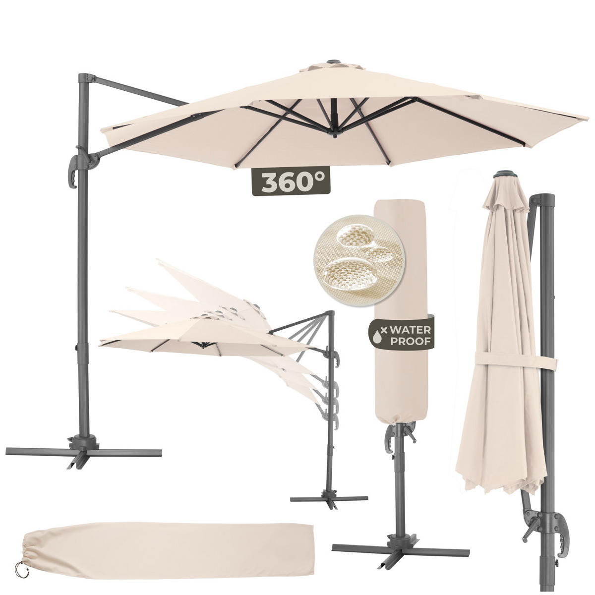 SONNENSCHIRM Daria,UV-Schutz 50+, inklusive Schutzhülle,beige - Beige, Metall (300/372cm) - tectake