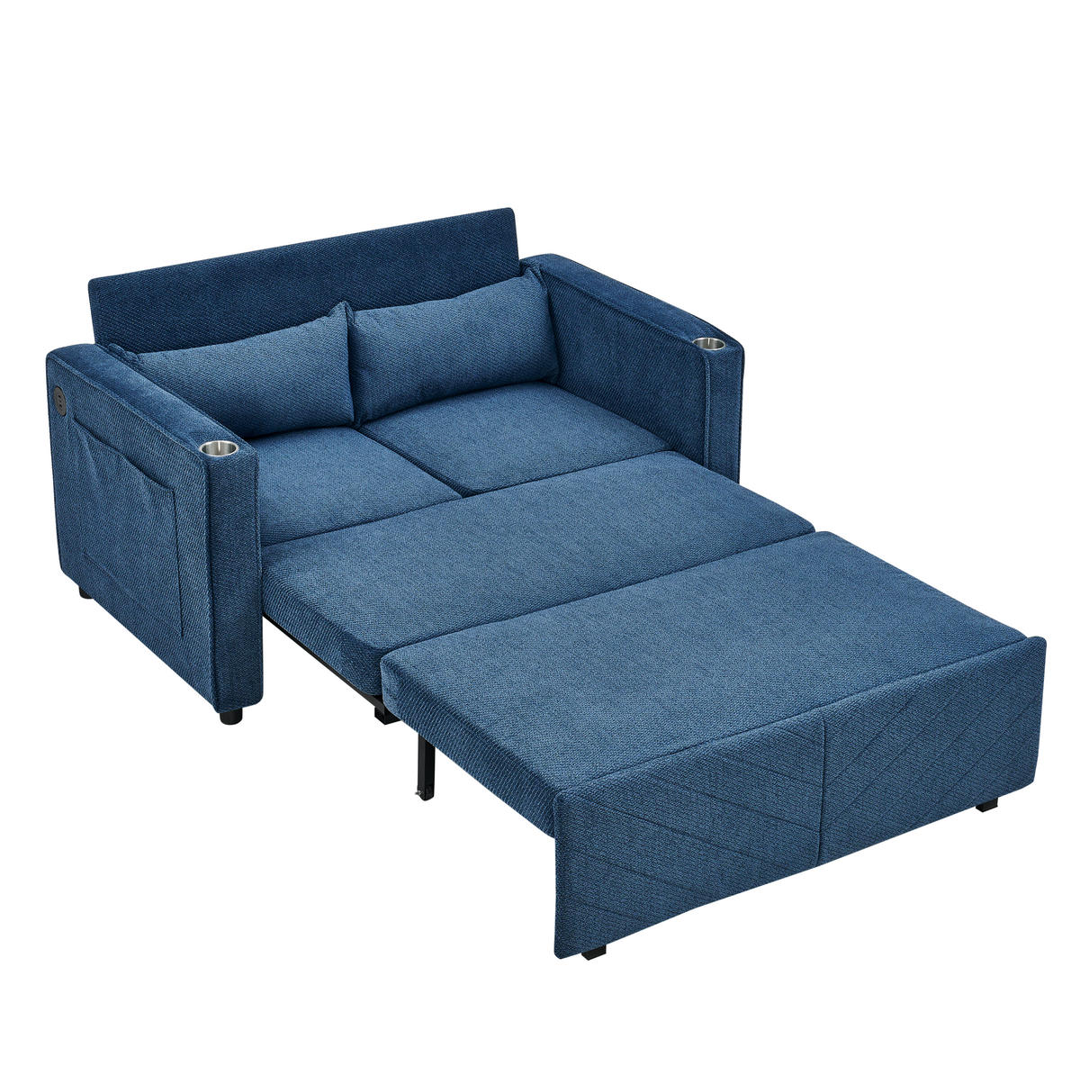 SCHLAFSOFA 3-in-1 mit USB-Ladeports Holz Stoff Navy Blue - Blau, Holz (134/73/195cm) - Meubliv
